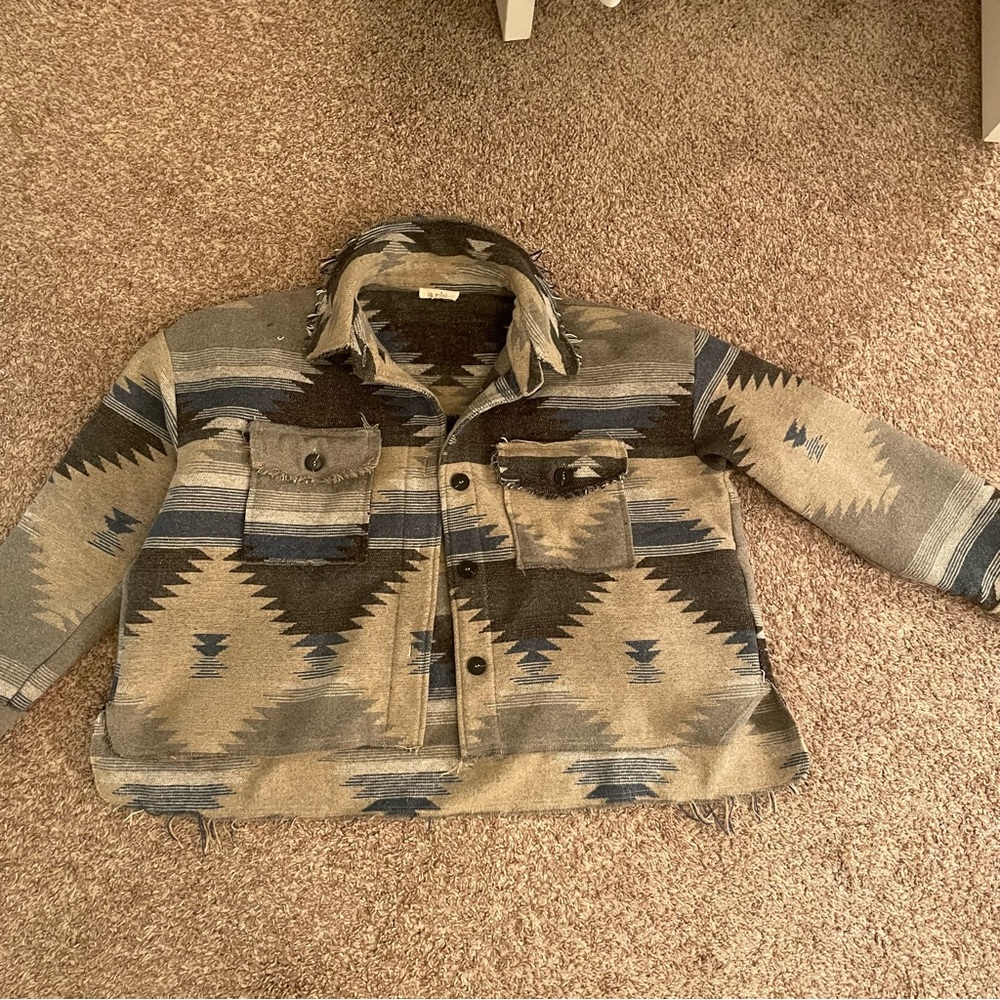 Winter Aztec jacket blue and grey size small